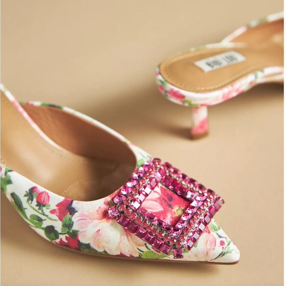 New Bibi Lou x Anthropologie Aoi 7 8 9 Floral Leather Rhinestone Crystal Mule